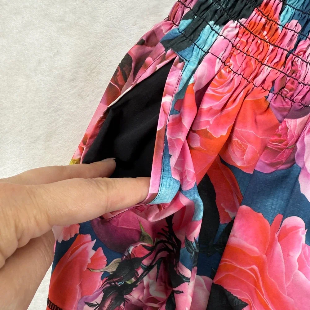 Lululemon Hot Hitter Skort Secret Garden Hot Pink Roses‎ Floral Smocked Waist 2